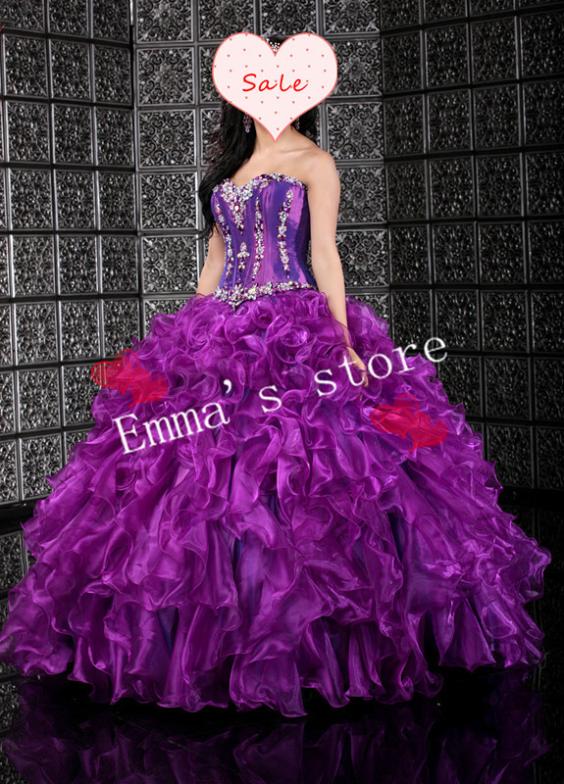 Fashion Free Shipping Custom Made 2013  A-Line Sweetheart Floor Length Organza Layered Beaded Purple Quinceanera Gowns Dresses