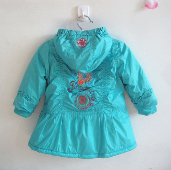 Fashion ! fresh female child with a hood thickening wadded jacket medium-long female zipper outerwear trench