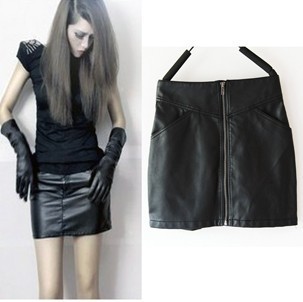 Fashion front zipper slim sexy slim hip leather skirt bust skirt autumn and winter short skirt