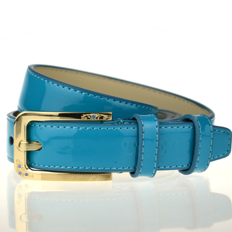 Fashion genuine leather belt female buckle gold cowhide women's belt blue women's strap patent leather