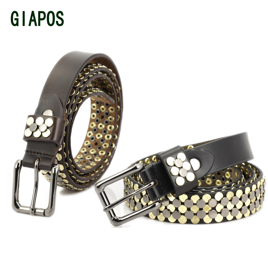 Fashion Genuine Leather Belt Rivets Decoration Dress Belt For Ladies Two Colors Free Shipping