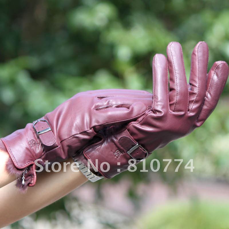Fashion genuine leather gloves winter women's sheepskin thermal gloves wristband leather gloves