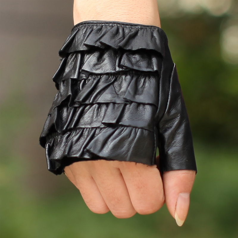 Fashion genuine leather half finger gloves women's skirt suede gloves computer gloves