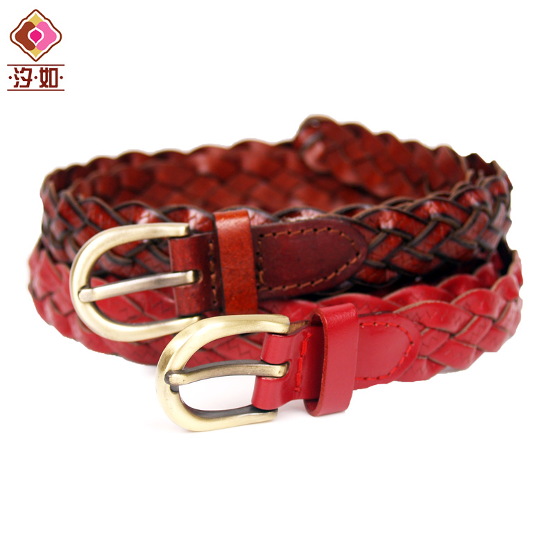 Fashion genuine leather knitted strap Women decoration red genuine leather personalized sweater waist of trousers belt