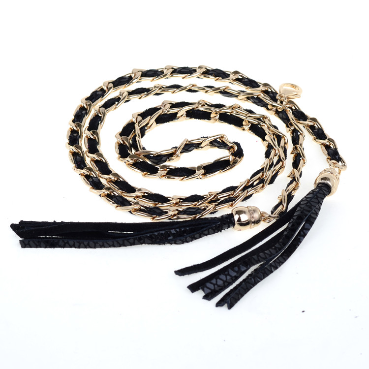 Fashion genuine leather metal women's thin belt decoration belt all-match female tassel chain