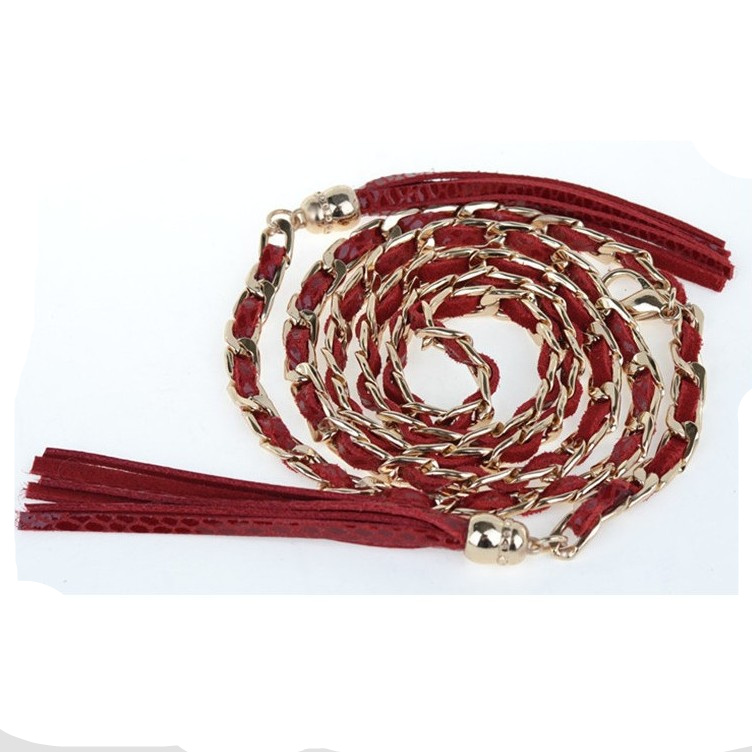 Fashion genuine leather metal women's thin belt decoration belt all-match female tassel strap