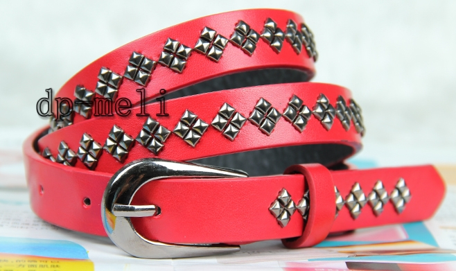 Fashion genuine leather silver metal buckle women's belt exquisite decoration thin belt b103