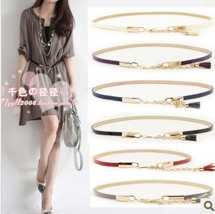 Fashion genuine leather thin belt japanned leather tassel belly chain high quality exquisite cronyism strap belt