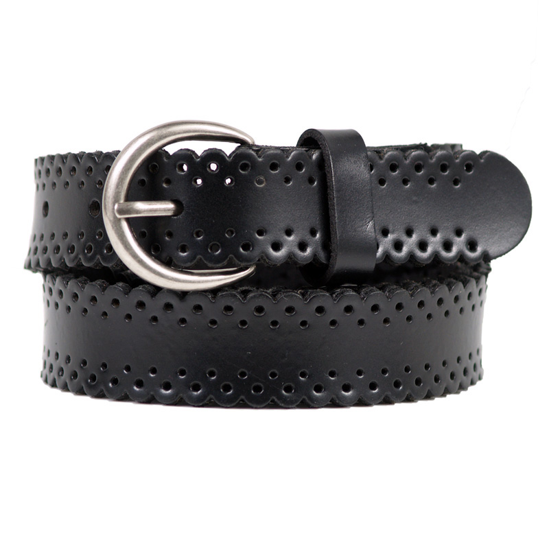 Fashion genuine leather women's strap vintage cutout flower decoration casual pants belt black