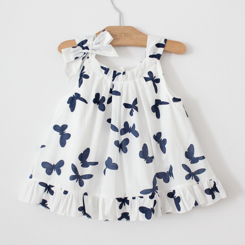 Fashion girls clothing baby child 100% cotton butterfly suspender skirt shirt vest cute shirt