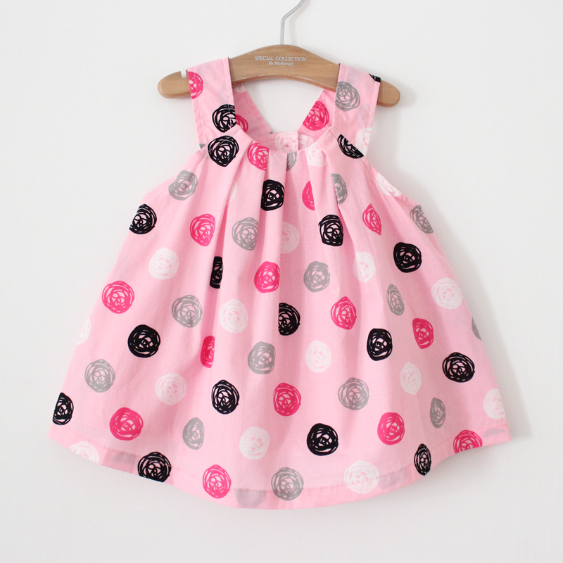 Fashion girls clothing baby child 100% cotton spaghetti strap tank dress line ball cute shirt