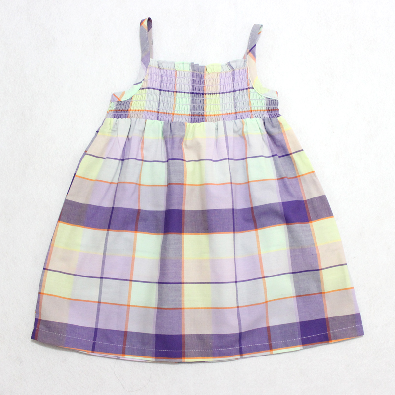 Fashion girls clothing baby child 100% cotton suspender skirt 100% square plaid cotton tank dress shirt