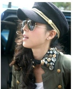 Fashion gold rope navy cap sailor hat women's autumn and winter cadet cap , Free Shipping