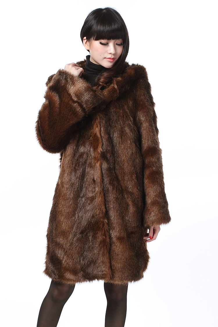 Fashion gradient fox fur female long overcoat outerwear