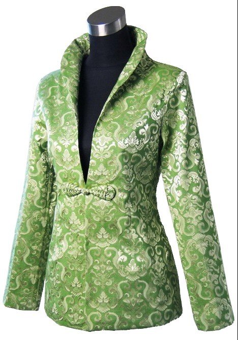 Fashion Green Chinese Women Silk Satin Jacket Coat Flowers M L XL XXXL Free Shipping 2296-2