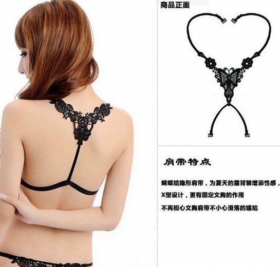 Fashion  hallow butterfly  back cross style women bra shoulder straps white and black free shipping wholesale 10pcs/lot