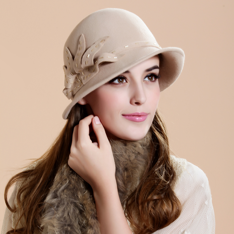 Fashion handmade beads fashion dome fedoras spring and autumn winter woolen hat female hat female bucket hats
