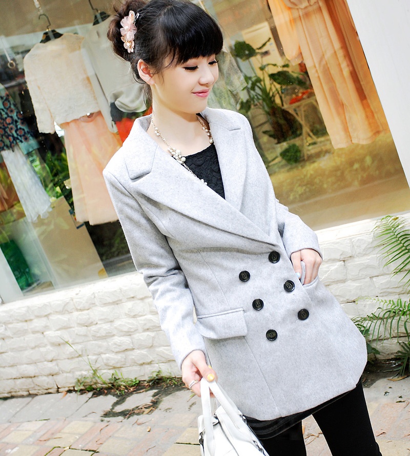 Fashion handsome 2012 autumn women's double breasted slim woolen overcoat outerwear suit free shipping