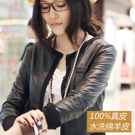 Fashion high quality fashion vintage genuine leather sheepskin short design leather clothing outerwear female