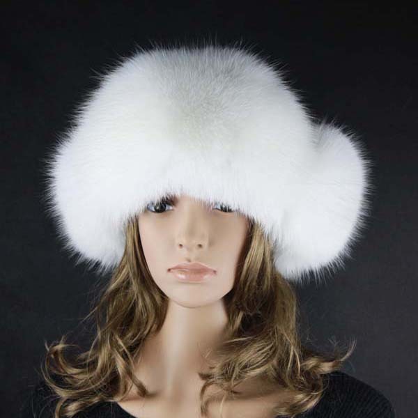 Fashion high quality fox fur leather strawhat winter thermal lei feng cap big ear protector cap sweet white