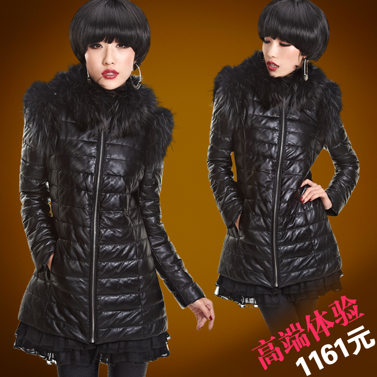 Fashion high quality luxury fox fur sheepskin genuine leather female medium-long down coat leather clothing fur