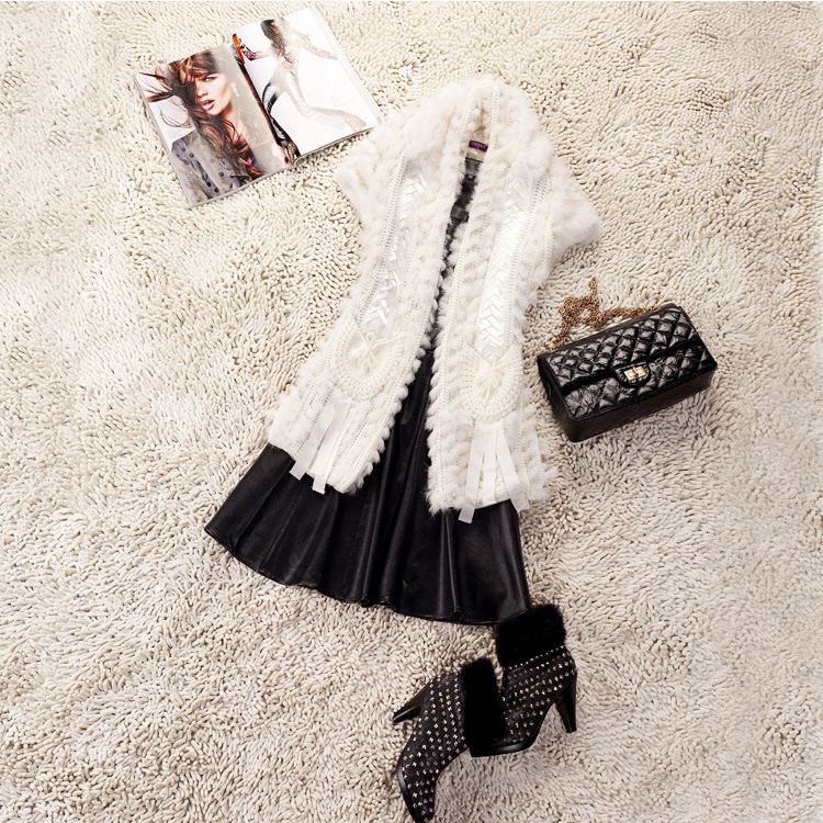 Fashion high quality women's sweet gentlewomen crochet cutout lace wool rabbit fur outerwear