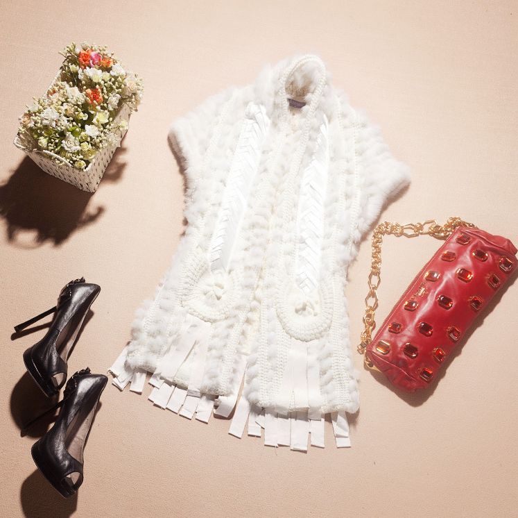 Fashion high quality women's sweet gentlewomen cutout crochet lace wool rabbit fur outerwear