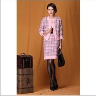 Fashion high quality women's woolen beading skirt twinset professional female set f12904