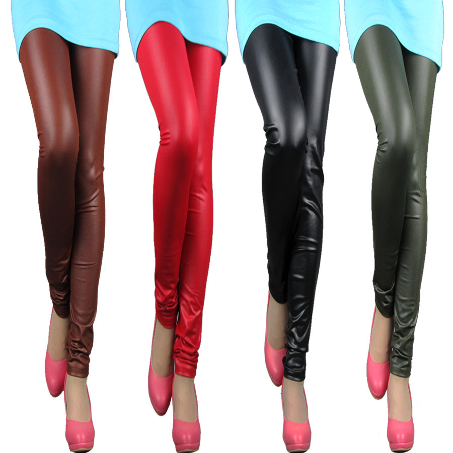 Fashion high waist legging matte faux leather legging trousers female tight leather pants 2