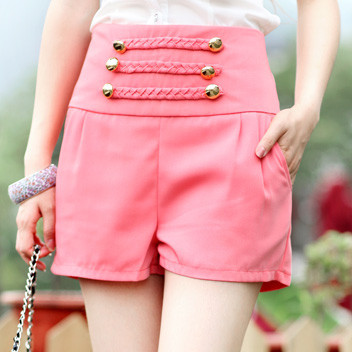 Fashion high waist was thin women shorts decorative buttons