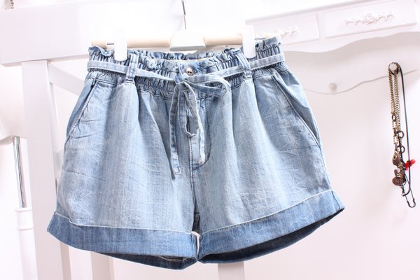 Fashion holy design loose roll-up hem shorts denim khaki summer women's