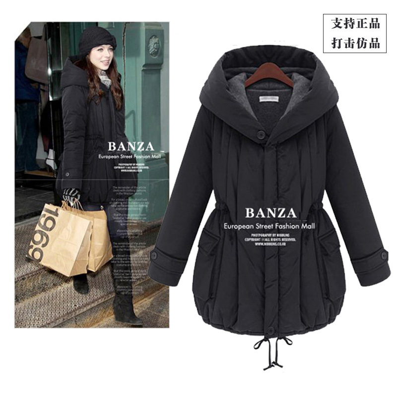 Fashion hooded thickening wadded jacket winter women outerwear lacing nick coat medium-long hooded cotton-padded jacket