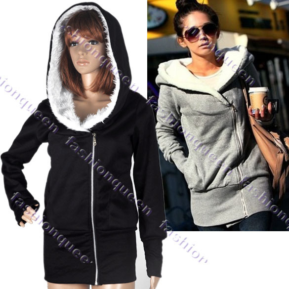 Fashion Jacket sweatshirts for women Hoodie Warm outerwear jackets coats Hooded Black Grey 3269