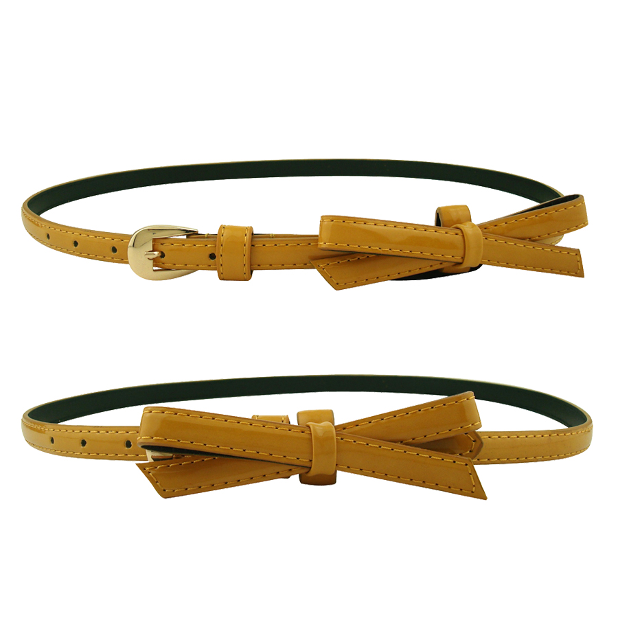 Fashion japanned leather patent leather sweet bow buckle women's belt small strap