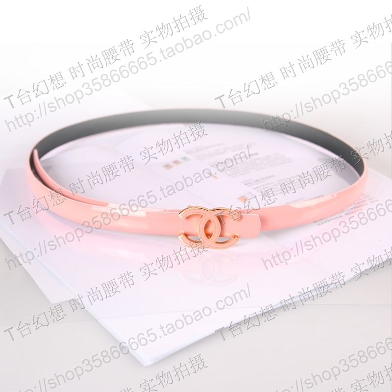 Fashion japanned leather strap women's decoration thin belt pink genuine leather cowhide incense c