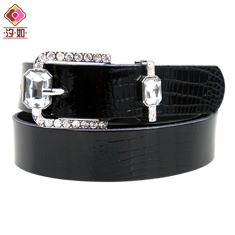 Fashion japanned leather women's belt rhinestone decoration genuine leather casual strap belt black