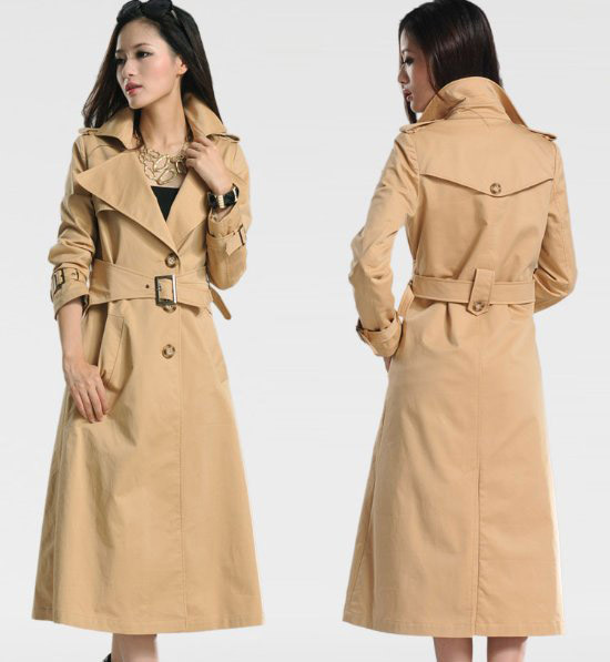 Fashion Khaki Women New Autumn Trench Coat Turn Down Stand Collar Plus Size Breathable Windproof Belt White MW9538