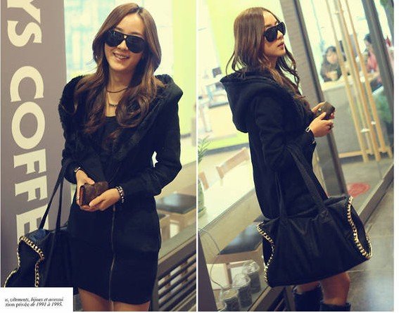 Fashion Korea Casual Long Thicken Fleece Women's Ladies' Hoodies Sweatshirts Zip Up Slim Fit Warm Coat Garment Outerwear