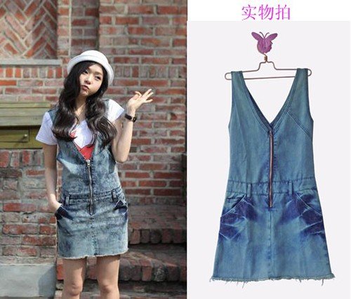 Fashion Korea Contracted tie-dye Women denim Jeans Jumpsuit women jeans overalls freeshipping