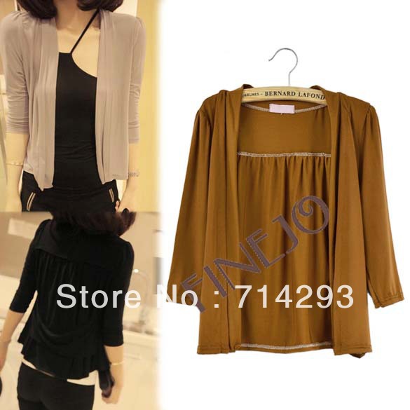 Fashion Korea Ladies Women's lovely Three Quarter Sleeve Short Cardigan Outerwear Tops 3 Color free shipping 7791
