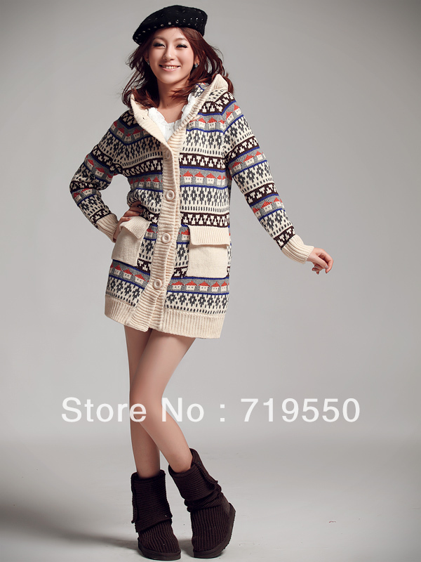 Fashion Korea Top Small Houses Pattern Hoodie Sweater Coat 4 Colors