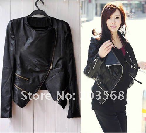 Fashion Korea Women Lady Cool PU Leather Zip Slim Jacket Coat Outerwear Black