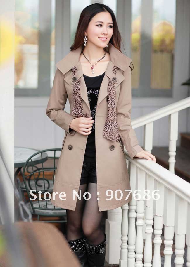 Fashion Korea women lady's new style double-breasted figure flattering coat slimming coat long sleeve dust coat #3020
