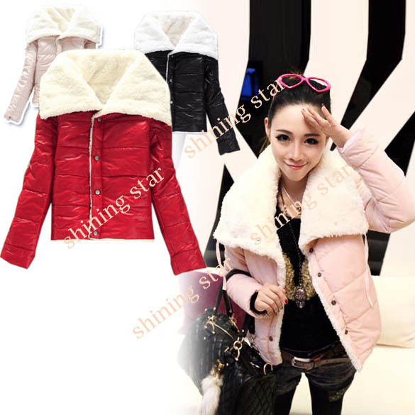 Fashion Korea Women's Big Lapel Winter Warmer Lammy Lambs Coat Wool Jacket Outwear Black/ Pink/ Red 7747