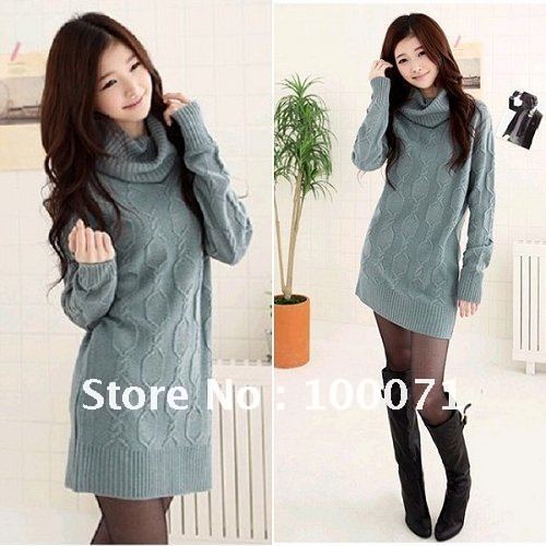 Fashion Korean Straight Piles High Collar Sweater Long Sleeve And Long Sections Jacket Knitwear 5908  [23703|01|01]
