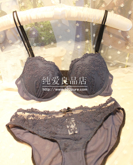 Fashion la enza luxury sexy blue lace thin thick underwear bra set