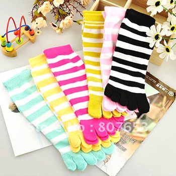 fashion ladies' Candy five-toe socks points toe socks Women's Fuzzy Striped Toe Socks Soft Warm Pink One Size freeshipping