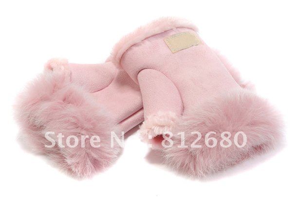 Fashion ladies gloves X-mas genuine leather fur wrist fingerless gloves