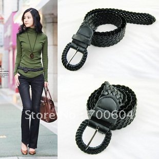 Fashion ladies Knitted Leather Waistband women's Pin Buckle Belt 1 pcs MOQ Free shipping