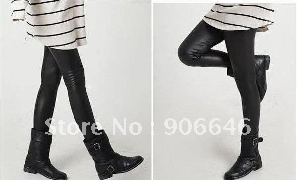 Fashion ladies Leather leggings with fur 360g 87CM black warm pants,ladies warm legging 2PC/LOT FREE SHIPPING